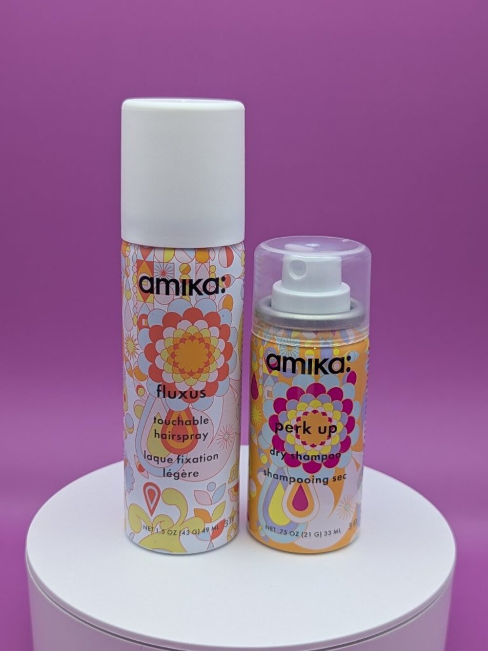amika Travel Size Fluxus Touchable Hairspray & Mini Perk Up Dry Shampoo NEW